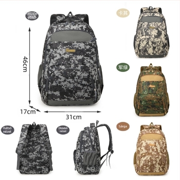 Uniszex kamuflájl hátizsák, 20–35 L kapacitás, kompatibil laptop 14 hüvelykig, Oxford anyag, légpárnás vállpánt