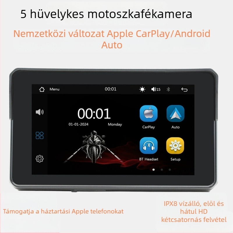 Motorkerékpár dash kamera, Modell 505, 5MP szenzor, 160° látószög, TF-kártya 128GB-ig, ciklikus felvétel