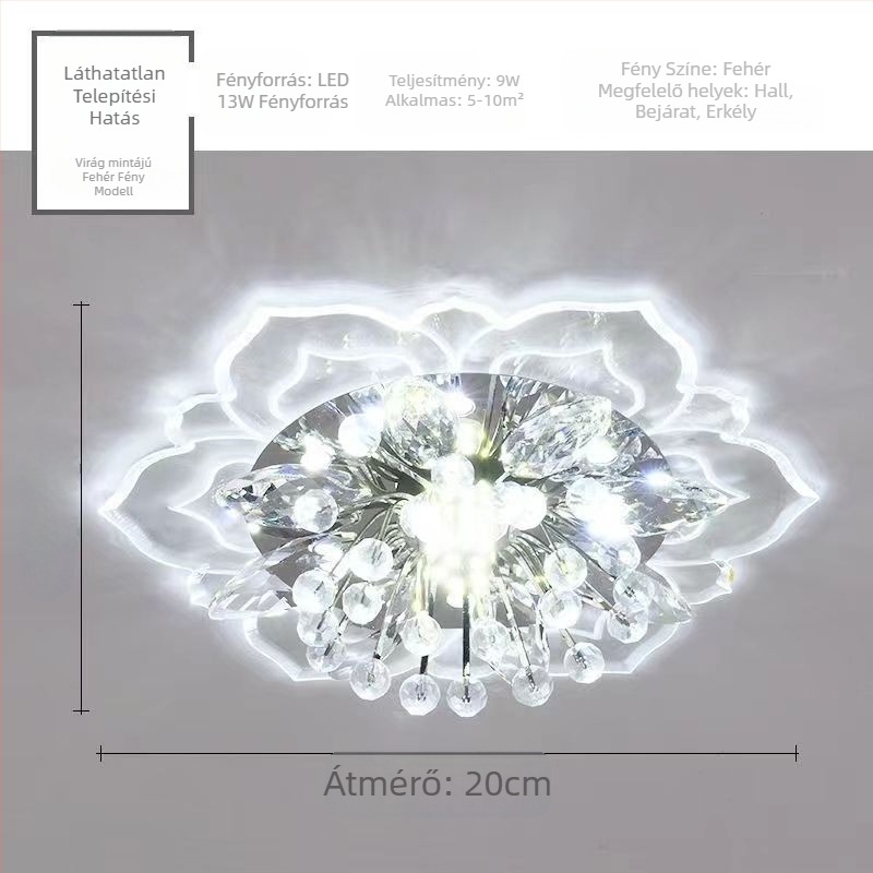 Kristály mennyezeti lámpa – modern, minimalist LED világítás folyosóhoz és bejárathoz