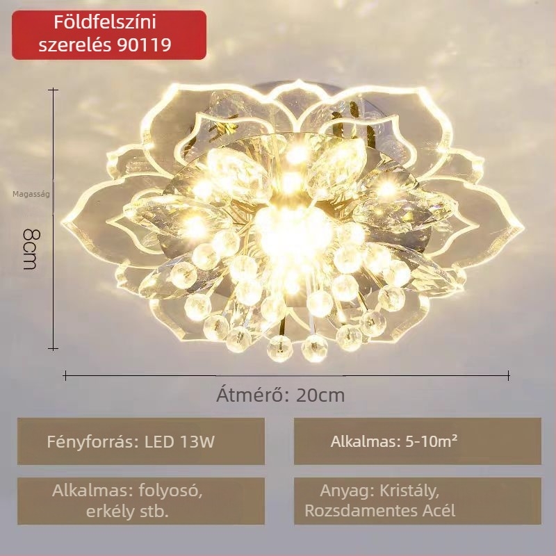 Kristály mennyezeti lámpa – modern, minimalist LED világítás folyosóhoz és bejárathoz