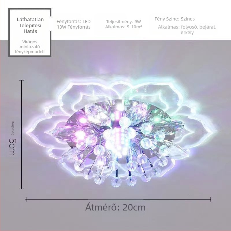 Kristály mennyezeti lámpa – modern, minimalist LED világítás folyosóhoz és bejárathoz