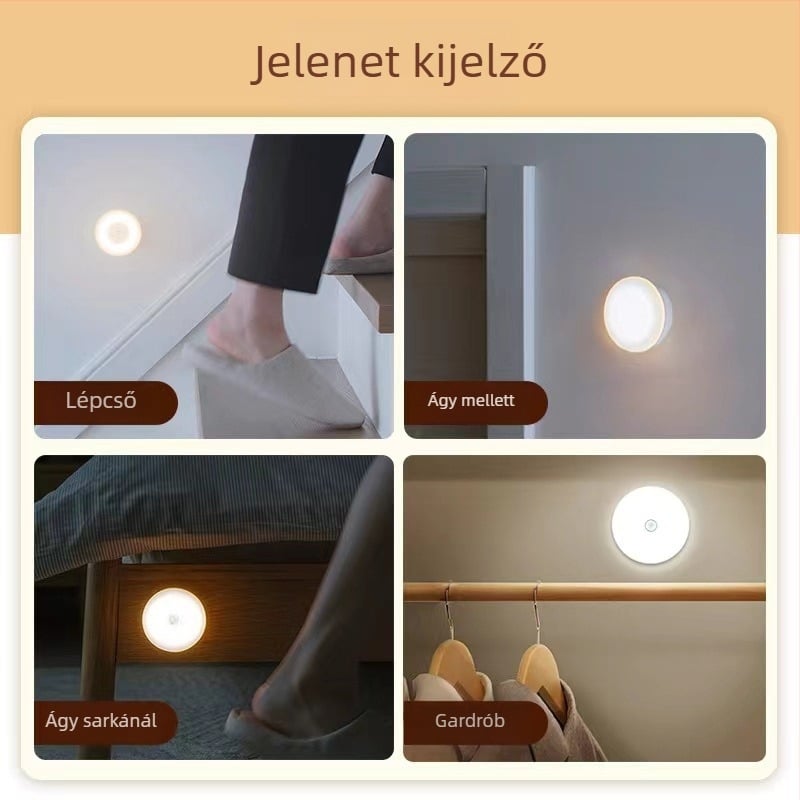 Újratölthető mozgásérzékelős éjszakai fény, beépített akkumulátor, indukciós kapcsoló, feszültség ≤36V, PC árnyékoló
