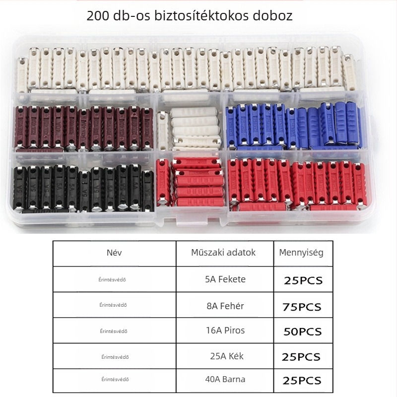 Autóipari csőbiztosítók, 200 darabos készlet, 5A-40A, Xinrong Technology, autóelektronika számára