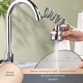 Univerzális konyhai csaptele kiemelhető fejjel, háromfokozatú állítható permet, nyomásnövelt áramlás, 360°-ban forgó, cseppmentesség (keramikus szeleptest; ABS anyag; spirális csatlakozás; egységes kapcsolódás; elektroplattolt felület)