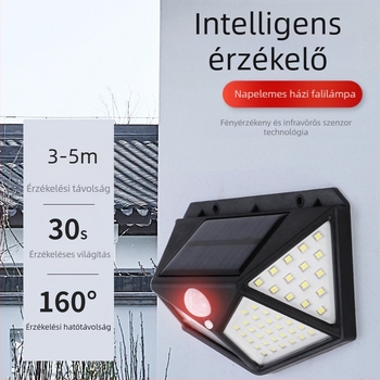 Napelemes falikar LED-es mozgásérzékelővel, IP65, 10W, üzemidő 6–12 óra