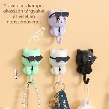 Macska alakú előszobai akasztó, rajzfilm illusztrációval, ABS anyag, egyetlen kampó, teherbírás 2 kg, Shunmeng