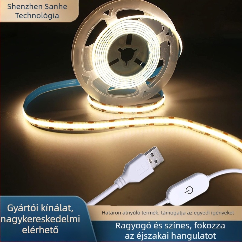 5V-os COB LED szalagkészlet a szekrényhez, 320 LED, 180° fényvetés, CRI 90, dimmelhető