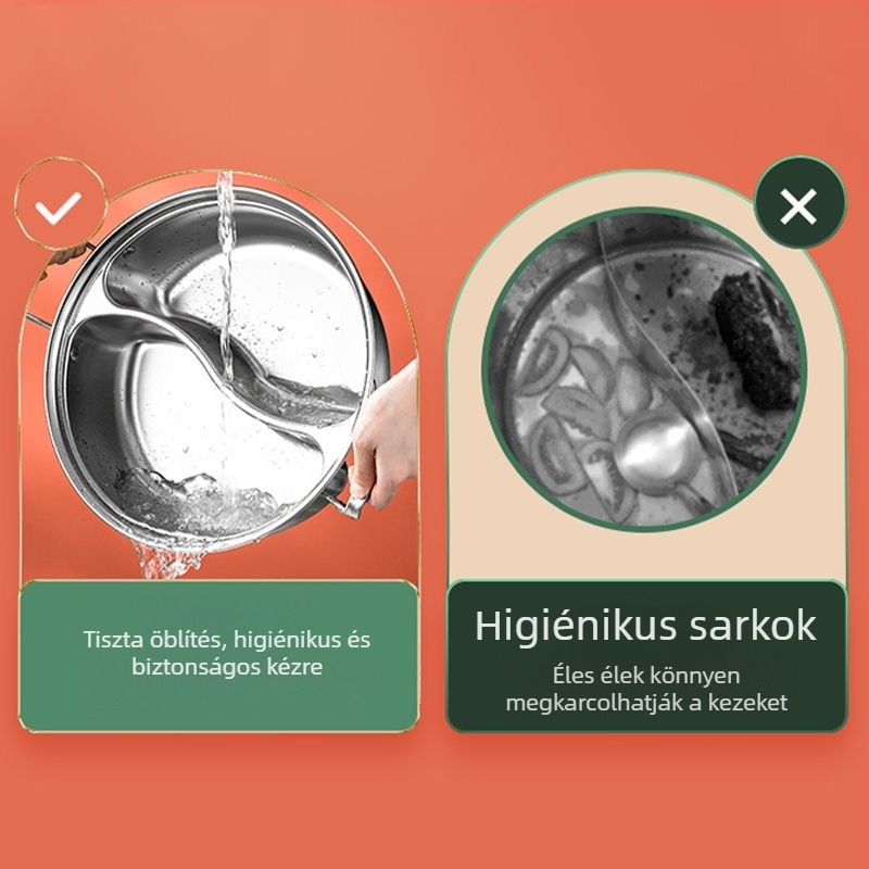 Yuanyang fazék indukciós főzőlaphoz, 304 rozsdamentes acél, többrétegű alj, üvegfedél, kapacitás 6,1–10 L