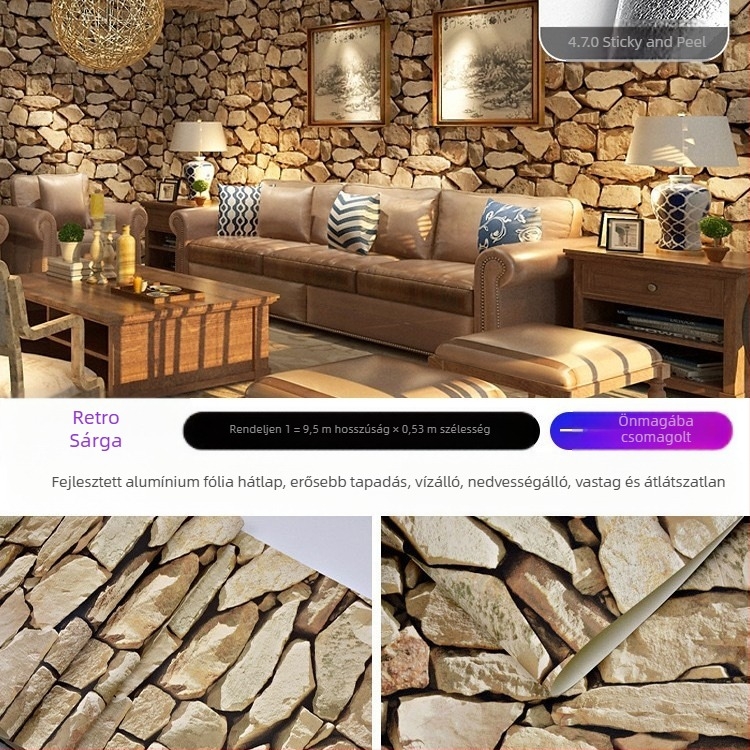 téglamintás öntapadós tapéta, 3D hatás, PVC anyag, formaldehid-mentes