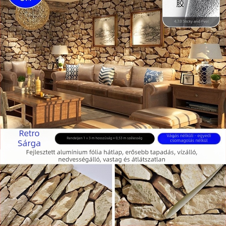 téglamintás öntapadós tapéta, 3D hatás, PVC anyag, formaldehid-mentes