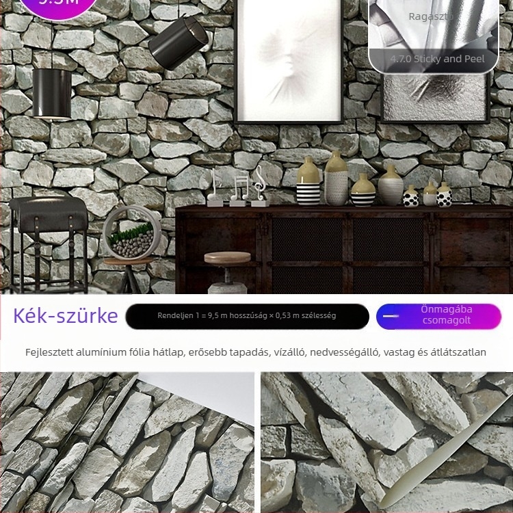 téglamintás öntapadós tapéta, 3D hatás, PVC anyag, formaldehid-mentes