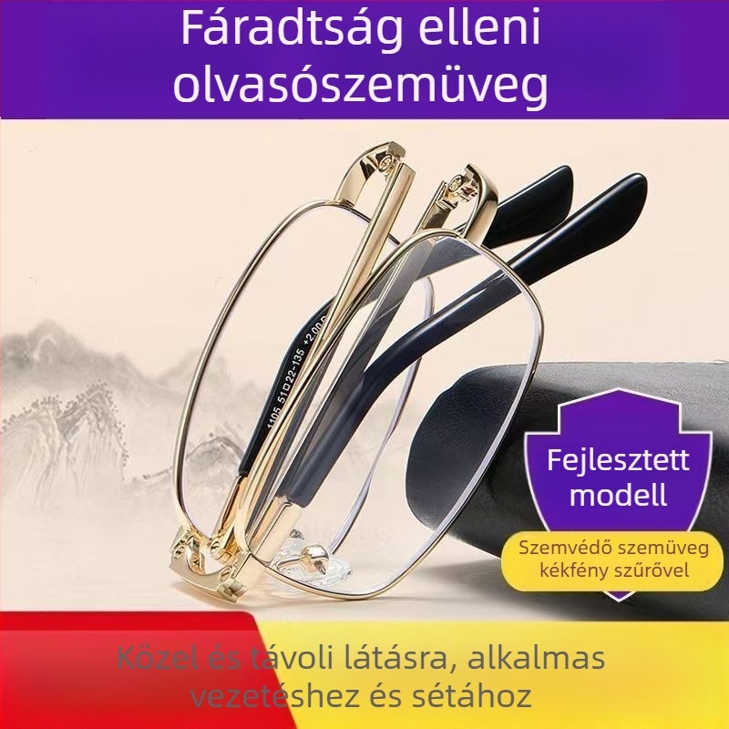 Olvasószemüveg kékfény elleni védelemmel, multifokális lencsékkel, UV védelemmel, távoli és közeli látásra, anti-fáradtság