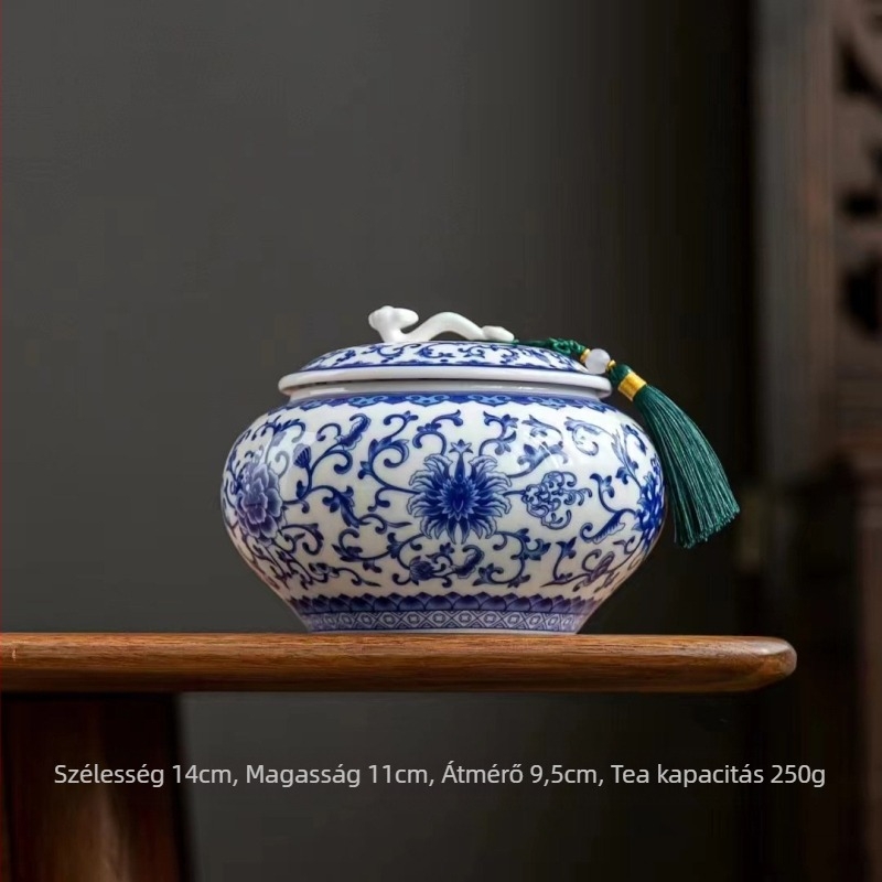 Kerámi teásdoboz zománcfelülettel, retro stílus, Ruyi-lótusz minta, súly 0,65 kg