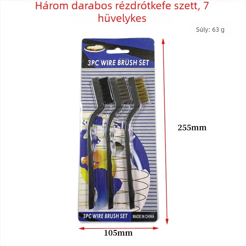 Drót kefék triója: rézdrótos, nejlonos és rozsdamentes acél drótos kefék a rozsód eltávolítására és a keretek közötti rések tisztítására