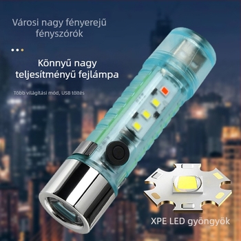 LED mini zseblámpa kulcstartóval, kültéri használathoz, vízálló, LED+COB, 10–15 m világosság, 3 órás üzemidő, 400 mAh akkumulátor