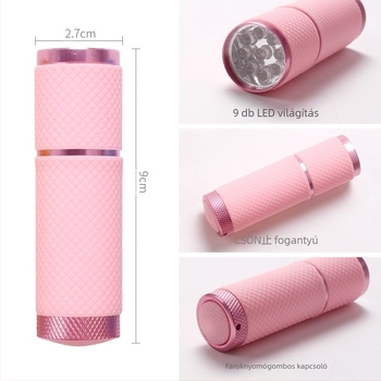 LED mini körömlámpa gél lakkhoz – gyors száradás, hordozható fototerápiás lámpa; Modell: Flashlight lamp; Márka: Today's Show; Eredet: Yiwu; Nettó tömeg: 40 g.