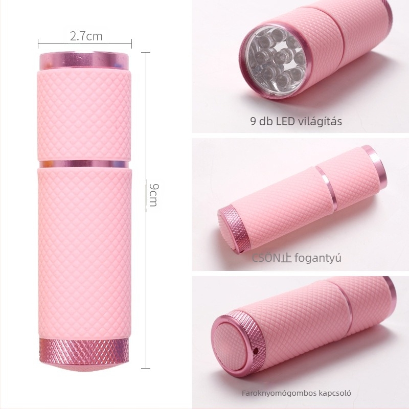 LED mini körömlámpa gél lakkhoz – gyors száradás, hordozható fototerápiás lámpa; Modell: Flashlight lamp; Márka: Today's Show; Eredet: Yiwu; Nettó tömeg: 40 g.