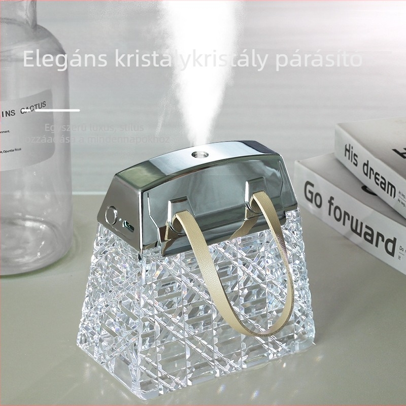 Párásító otthonra és irodába — USB asztali kristály burkolattal, 1 ködkiárat, 0.5 L alatti tartály, 21–30 m² lefedettség, atmoszferikus lámpa