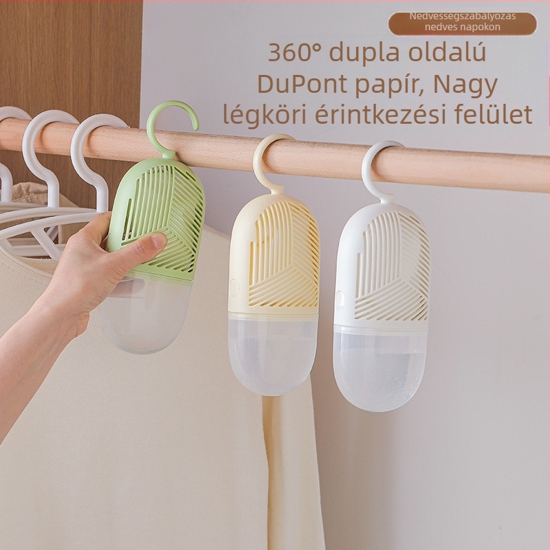 Akasztó ruhásszekrény nedvességelnyelő kalcium-kloriddal — nedvességfelszívó ruhásszekrényekhez és hálótermekhez, dobozos csomagolás, 100 darab, 209 g/darab