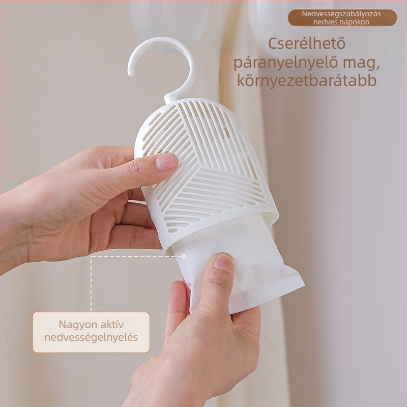 Akasztó ruhásszekrény nedvességelnyelő kalcium-kloriddal — nedvességfelszívó ruhásszekrényekhez és hálótermekhez, dobozos csomagolás, 100 darab, 209 g/darab