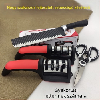 Háromlépcsős kézi élező hurokkal, csúszásmentes talppal, konyhai kések és ollók élezéséhez, magas széntartalmú acélból