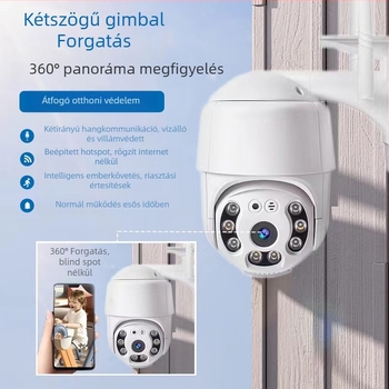 Beltéri vezeték nélküli biztonsági kamera – 1080p HD, 360° panoráma, éjszakai látás, Wi‑Fi kapcsolat és riasztási értesítések.