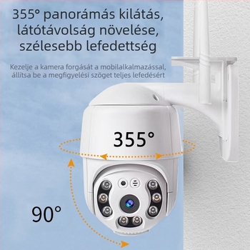 Beltéri vezeték nélküli biztonsági kamera – 1080p HD, 360° panoráma, éjszakai látás, Wi‑Fi kapcsolat és riasztási értesítések.
