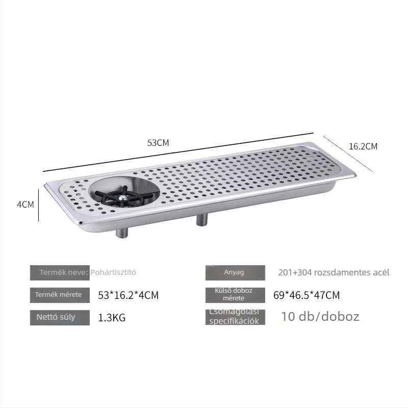 Rozsdamentes acélból készült automata pohármosó – beépítve a bárpultra, nagy nyomású vízsugár, mosogató szűrővel és szűrőhálóval