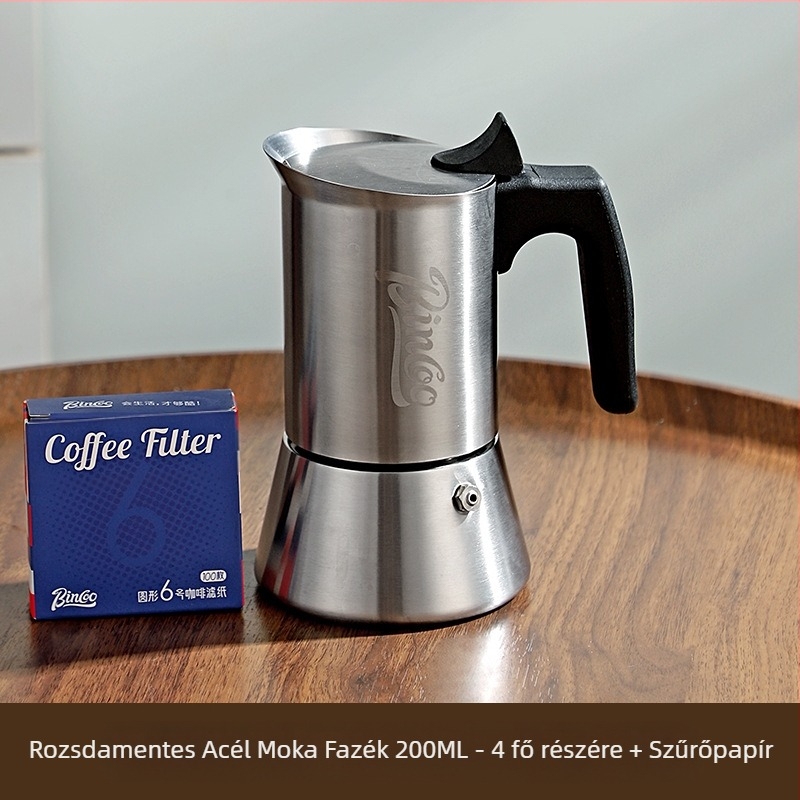 Bincoo moka kanna rozsdamentes acélból, olasz stílusú, kompakt otthoni kávéfőző koncentrált extrakcióhoz
