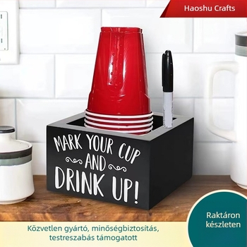 Fa pohártartó és asztali tároló - papír pohár adagoló, 1 L kapacitás, fa konstrukció, modern minimalista stílus, logó nyomtatás