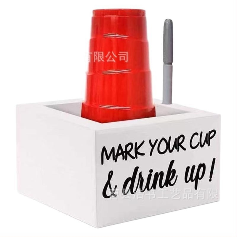 Fa pohártartó és asztali tároló - papír pohár adagoló, 1 L kapacitás, fa konstrukció, modern minimalista stílus, logó nyomtatás