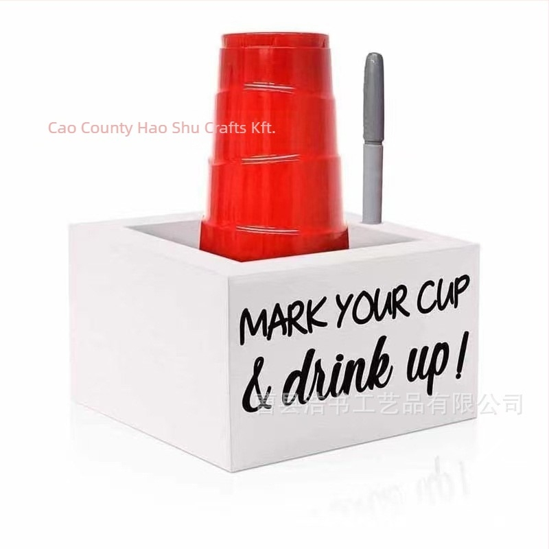 Fa pohártartó és asztali tároló - papír pohár adagoló, 1 L kapacitás, fa konstrukció, modern minimalista stílus, logó nyomtatás