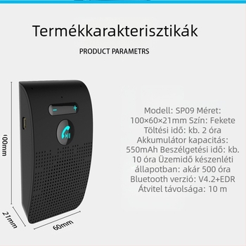 Autóhoz Bluetooth kihangosító ABS tokkal, napellenzőbe szerelhető, minden telefonhoz kompatibil