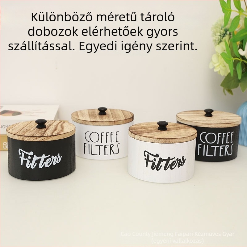 Asztali tároló doboz kávéfilterekhez, paulowniafa, 1L kapacitás, modern minimalista stílus
