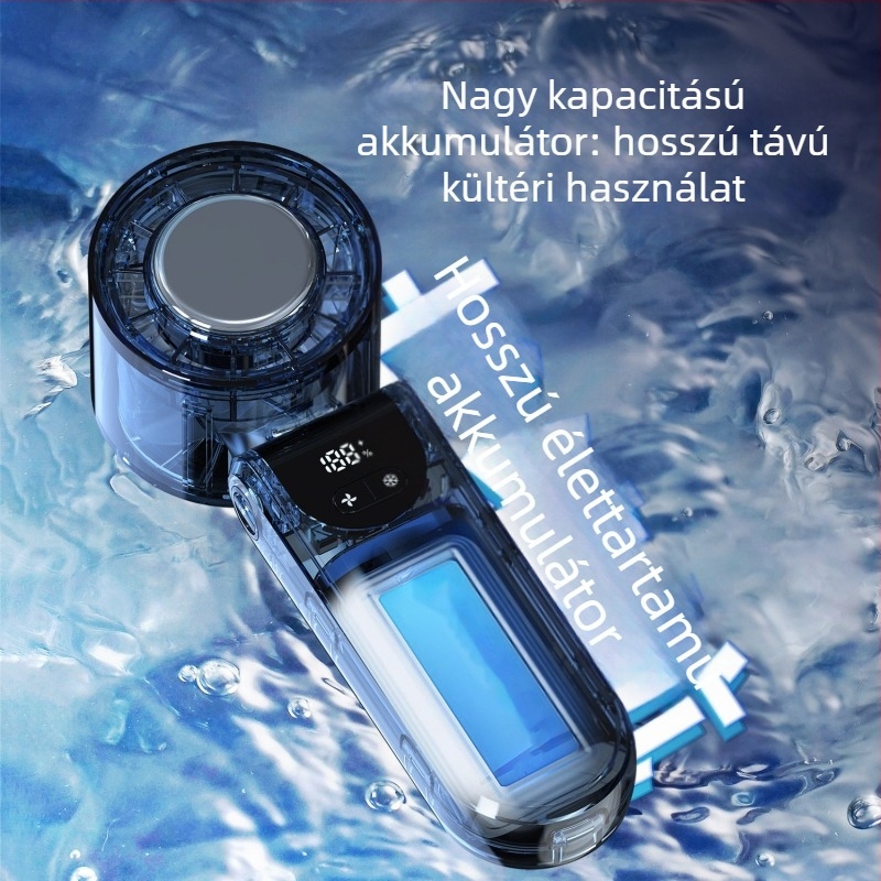 USB ventilátor beépített lítium akkumulátorral 2000–4000 mAh, brushless motor, 5 lapát, 3 fokozat, üzemidő 6–8 óra