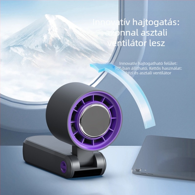 USB ventilátor beépített lítium akkumulátorral 2000–4000 mAh, brushless motor, 5 lapát, 3 fokozat, üzemidő 6–8 óra