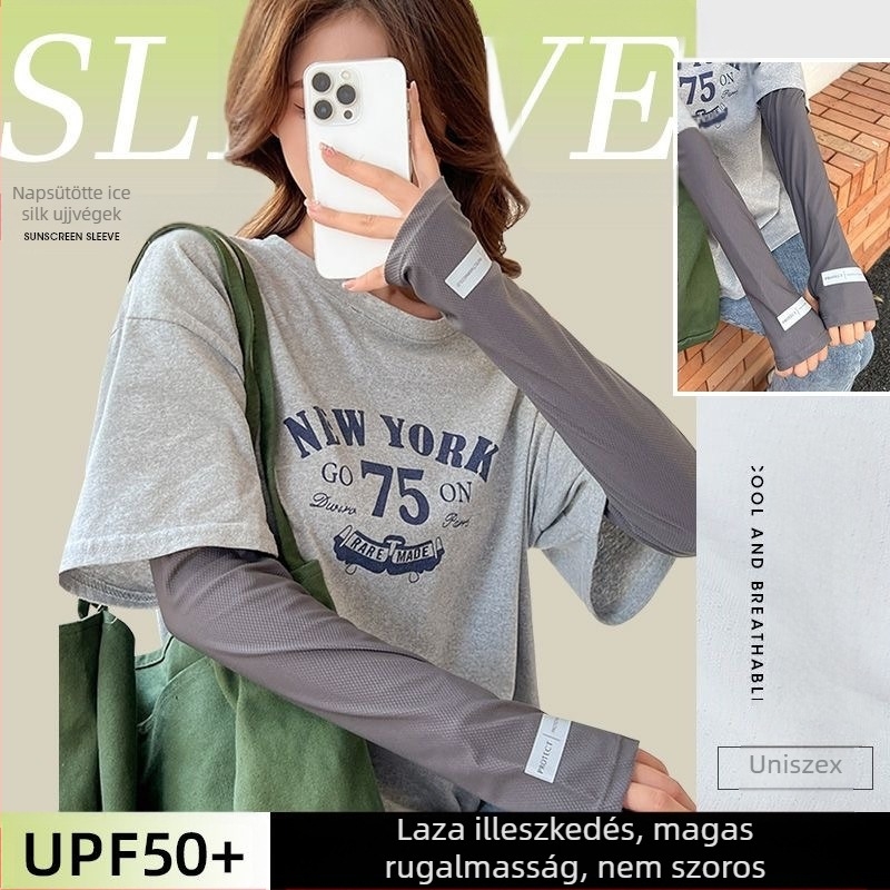 Női Ice Silk karvédők UV-védelemmel, kültéri kerékpározáshoz – laza szabás, poliészter-spandex keverék