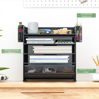5-szintű asztali fájl tartó szénacélból fiókkal – irodai iratrendező