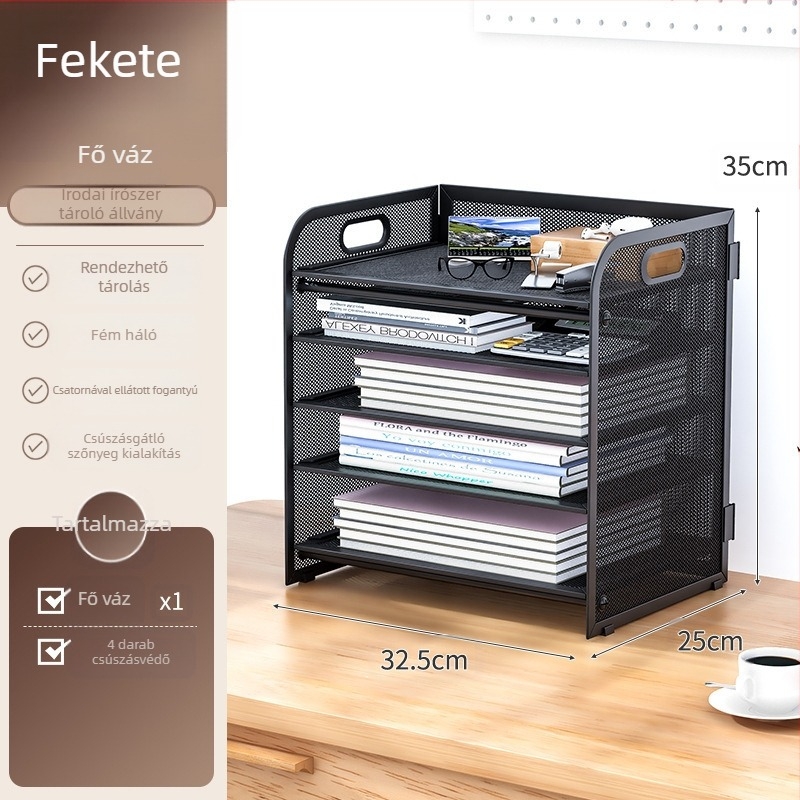 5-szintű asztali fájl tartó szénacélból fiókkal – irodai iratrendező