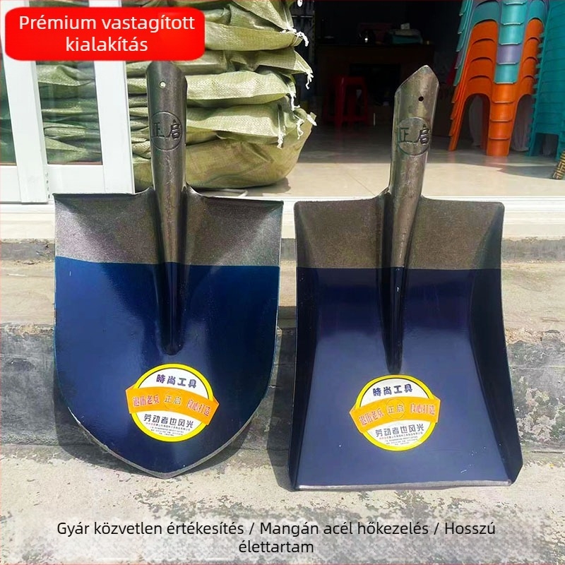 Négyszögletes ásó fej, magas széntartalmú acél penge, fa nyél, ásófej tömege 1,9 kg, mezőgazdasági felhasználásra