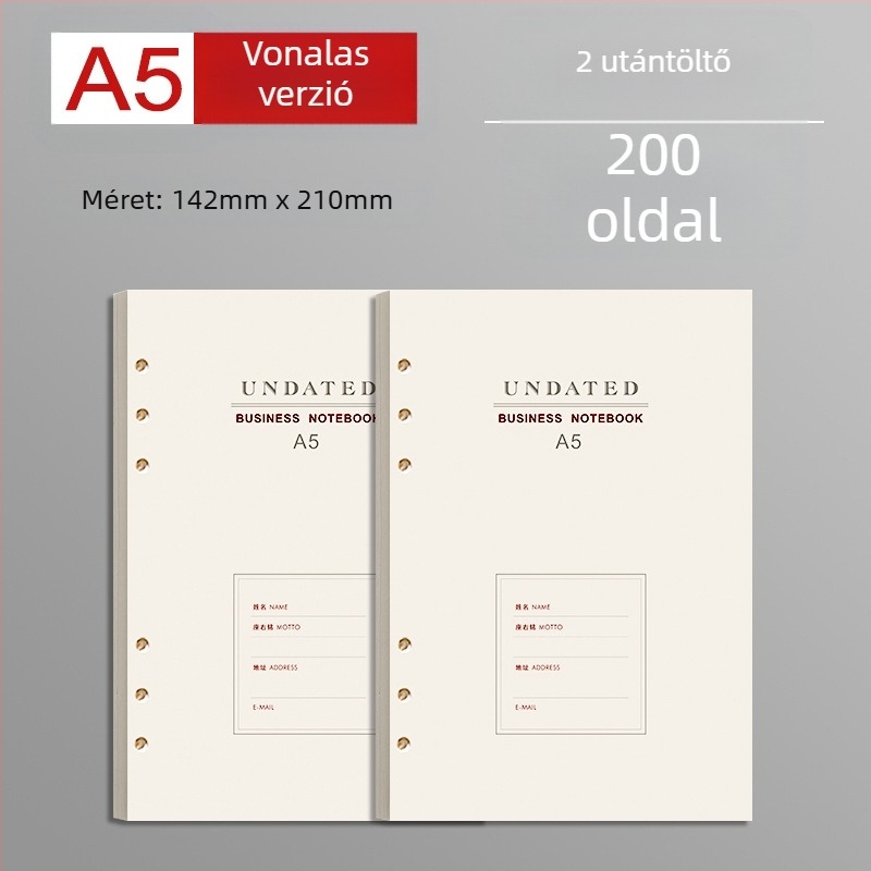B5-ös cserélhető laza levélmag vastag vonalas oldalakkal, 100 oldal, kompatibilis 6/9 lyukakkal, belső oldalak Forest papírból