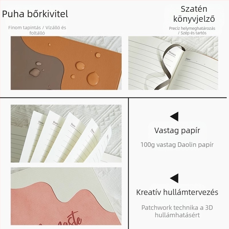 PU borítású notesz, vonalas kötés, Dowling papír 100 g, több mint 100 oldal, kreatív stílus