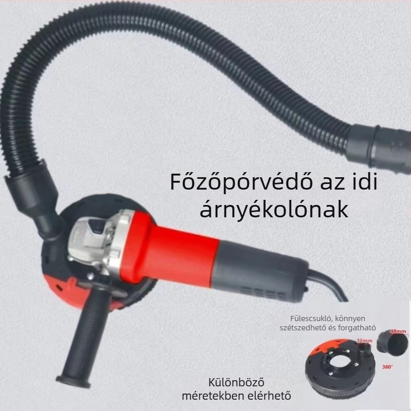 Porvédő burkolat sarokcsiszolóhoz, kivehető forgó könyöksatlakozóval, műanyag