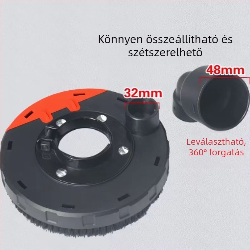 Porvédő burkolat sarokcsiszolóhoz, kivehető forgó könyöksatlakozóval, műanyag