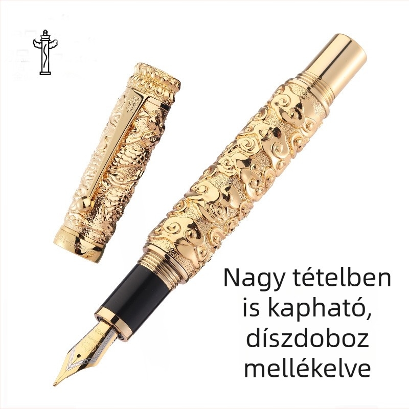 Jin Hao luxus 18K aranyozott toll retro kínai relief, gyűjtemény két színű befejezéssel, írásgyakorláshoz