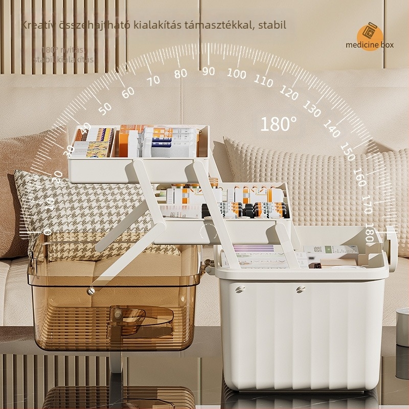 Gyógyszeres szekrény, 12 rekesz, műanyag, hordozható, logóval testreszabható