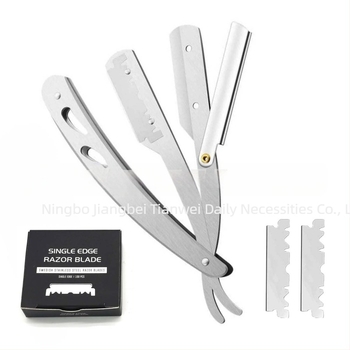 Rozsdamentes acél borbély kés 100 darab egyszélű pengével, összecsukható készlet