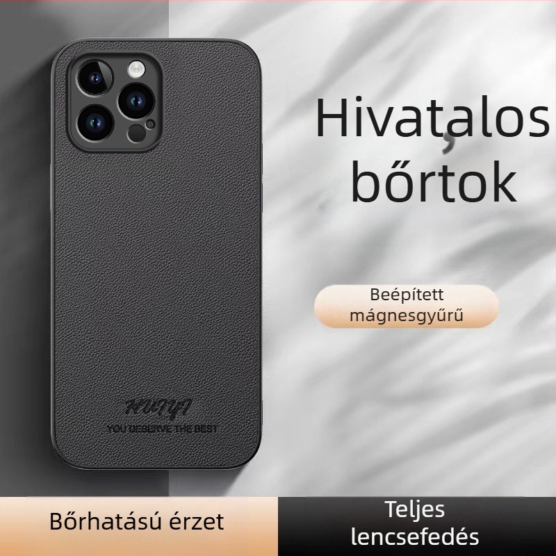 Mesterséges bőrt utánozó védőtok mágneses autós tartóval, ütésálló, iPhone-ra