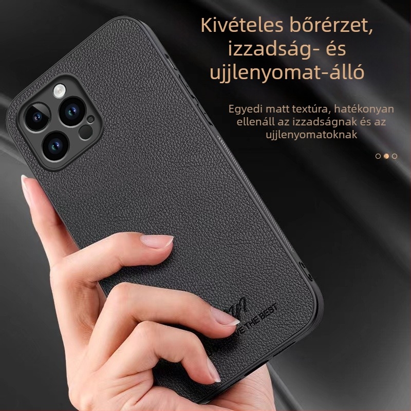 Mesterséges bőrt utánozó védőtok mágneses autós tartóval, ütésálló, iPhone-ra