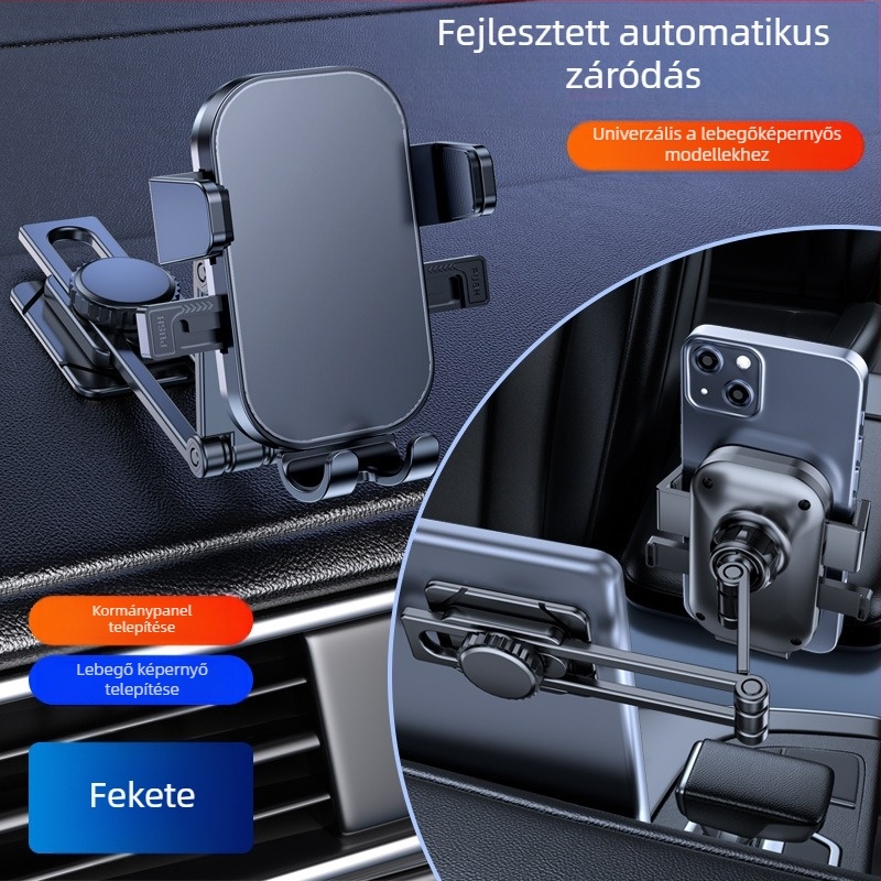 Autóba szerelhető telefon navigációs tartó alumíniumötvözetből, univerzális, ragasztóval rögzíthető